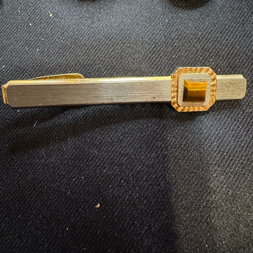 Vintage Swank Gold and Silver Toned Tie Clip with Tigers eye